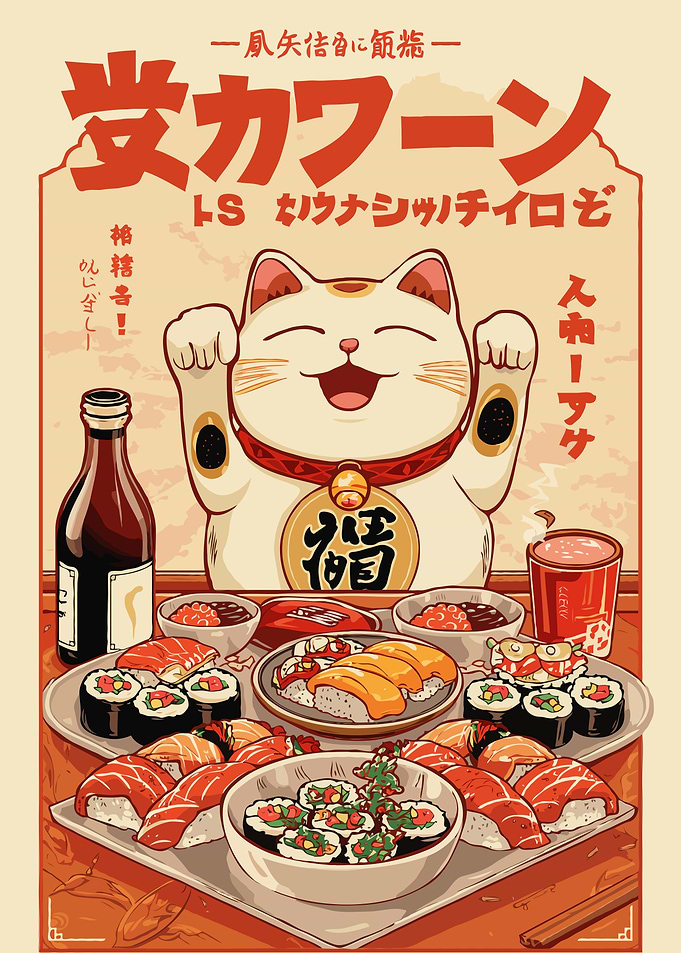 Lucky Cat with Sushi Feast