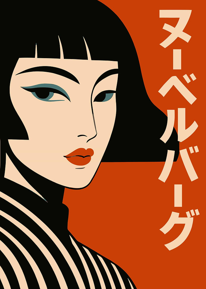 Stylish Woman Portrait with Japanese Text