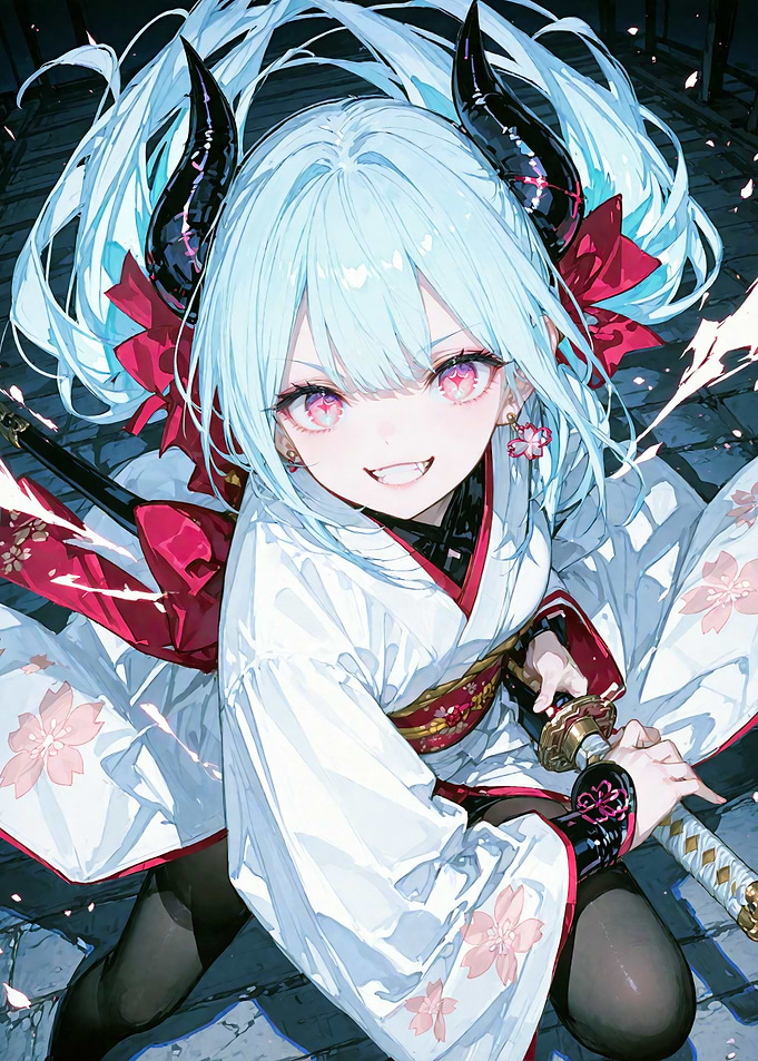 Anime Girl with Horns and Kimono