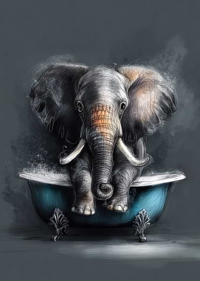 Elephant in Bathtub Art