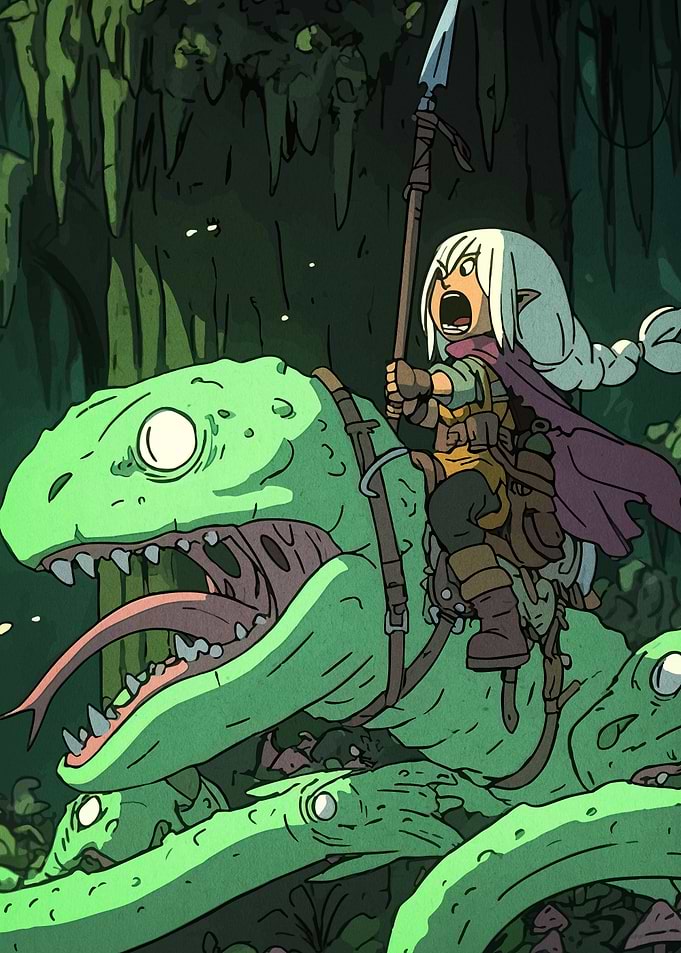 Elf Riding a Green Monster