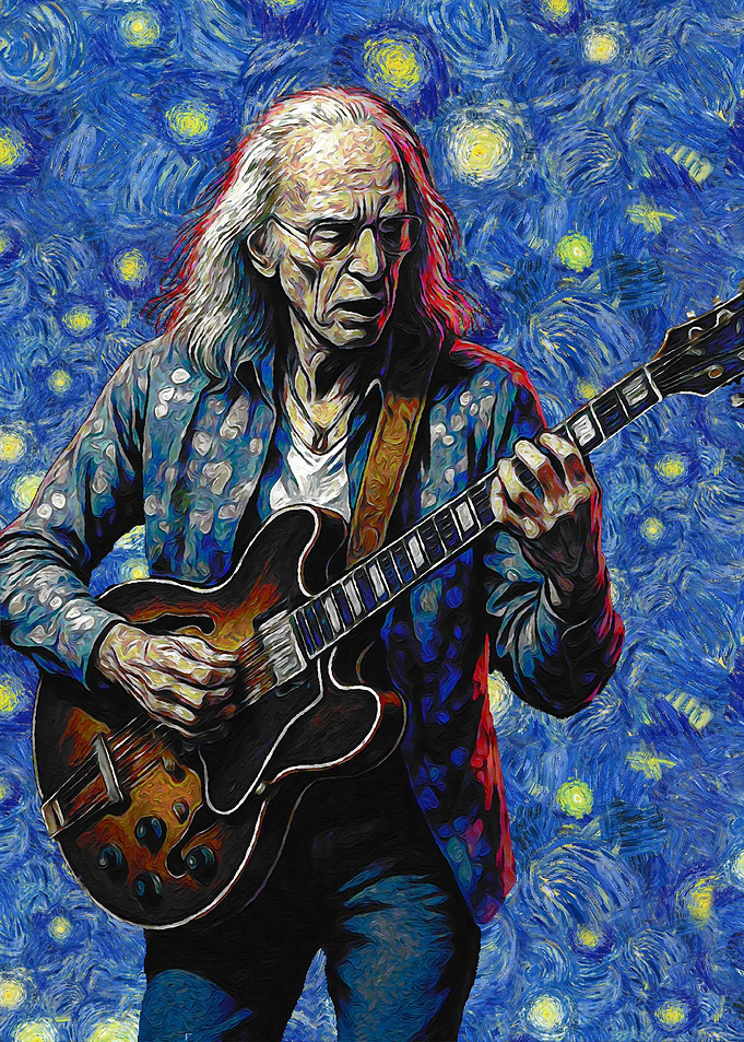 Guitarist in Starry Night Style