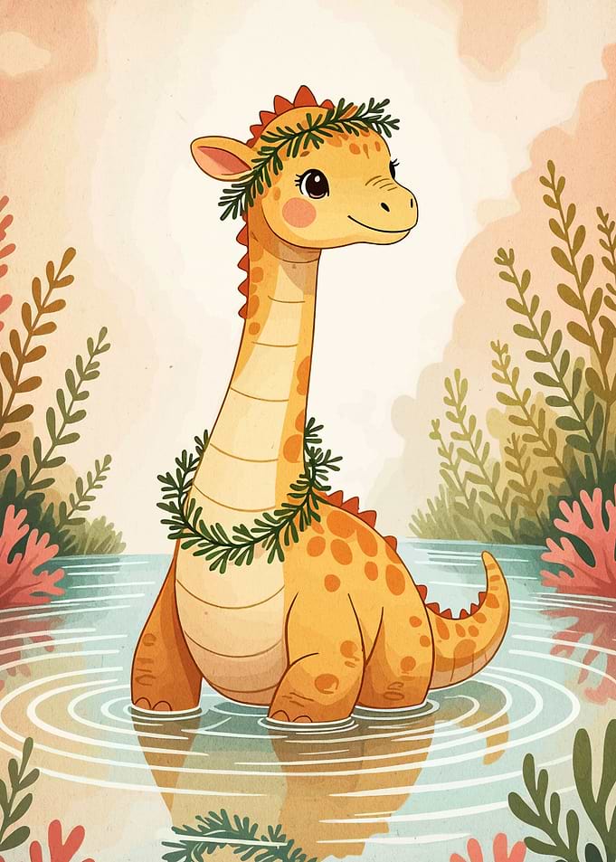 Cute Dinosaur with Floral Wreath