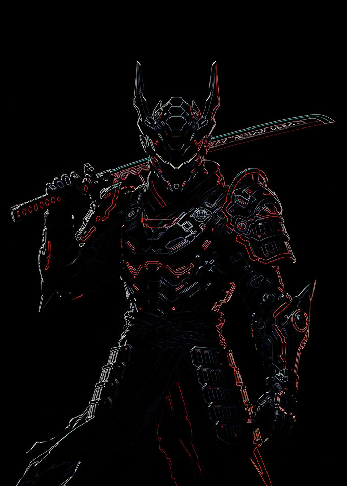 Cyberpunk Samurai Warrior with Katana