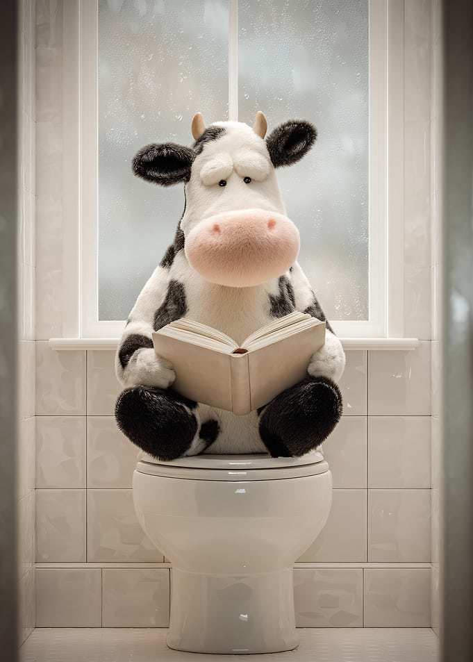 Cow Reading on Toilet