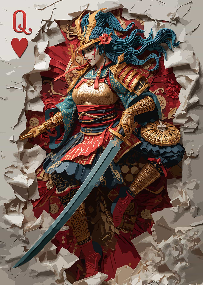 Queen of Hearts Samurai Warrior Card