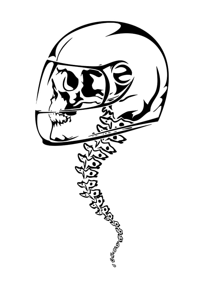 Skull in Helmet with Spine