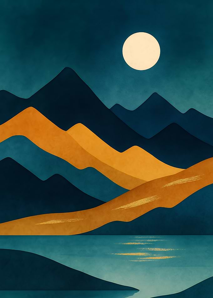 Minimalist Mountain Landscape with Moon
