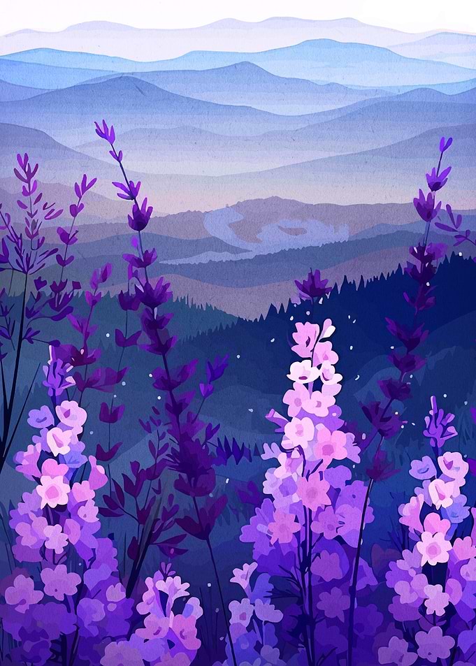 Lavender Field with Mountain View