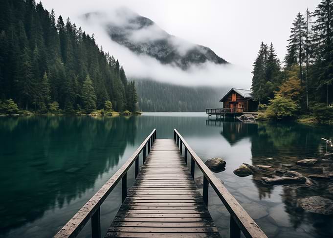 Lake Pier with Cabin