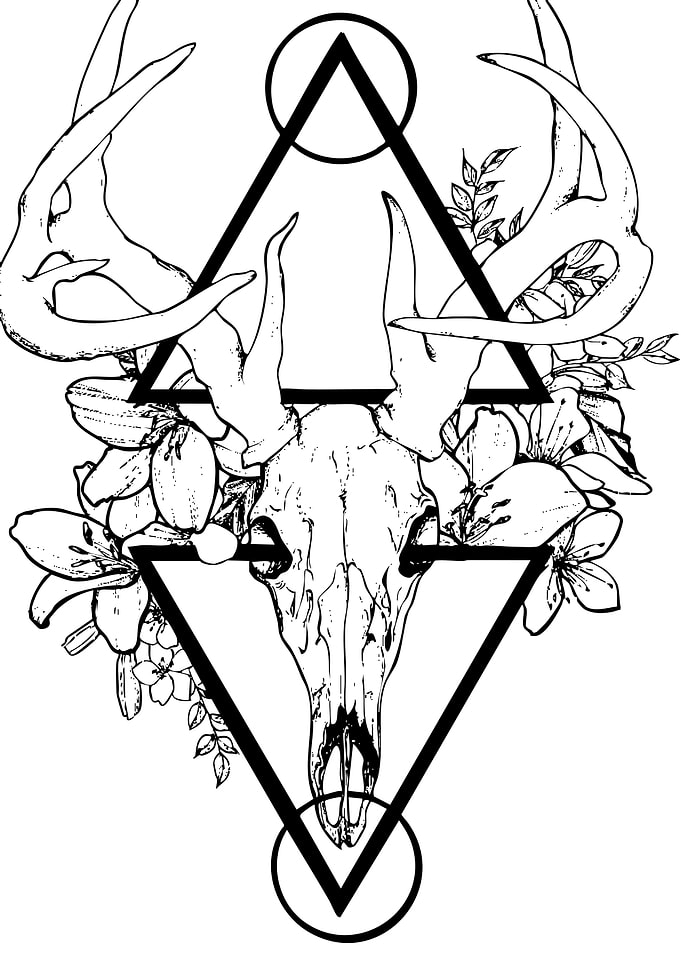 Deer Skull Floral Geometric Tattoo Design