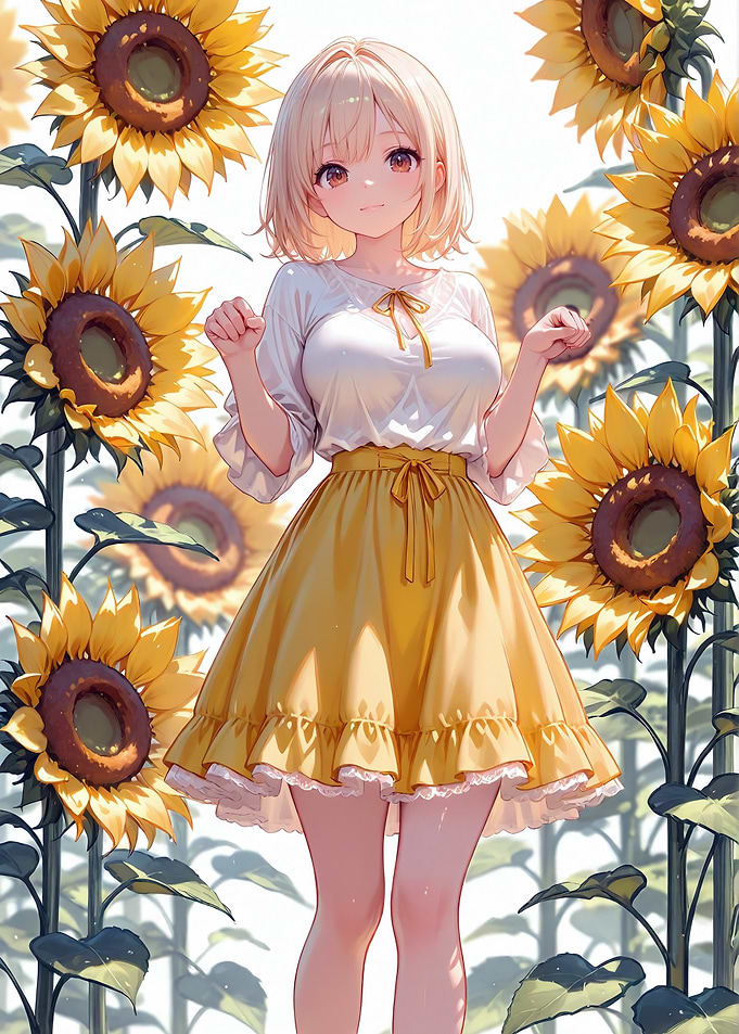Anime Girl Surrounded by Sunflowers