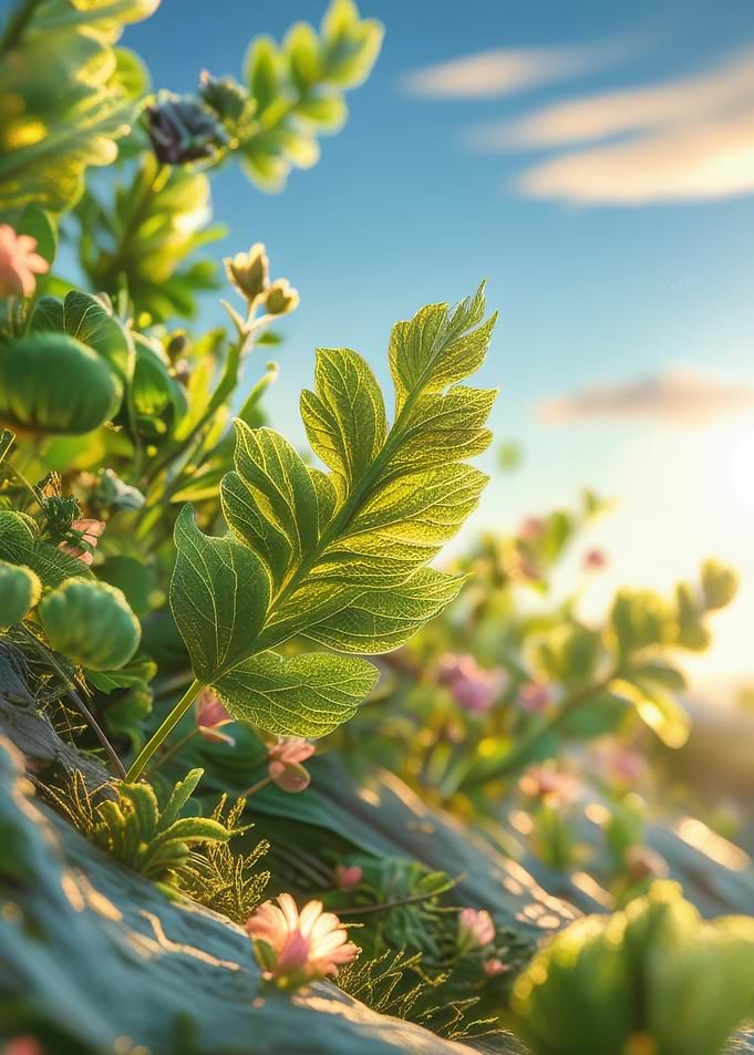 Close-up of Greenery and Flowers