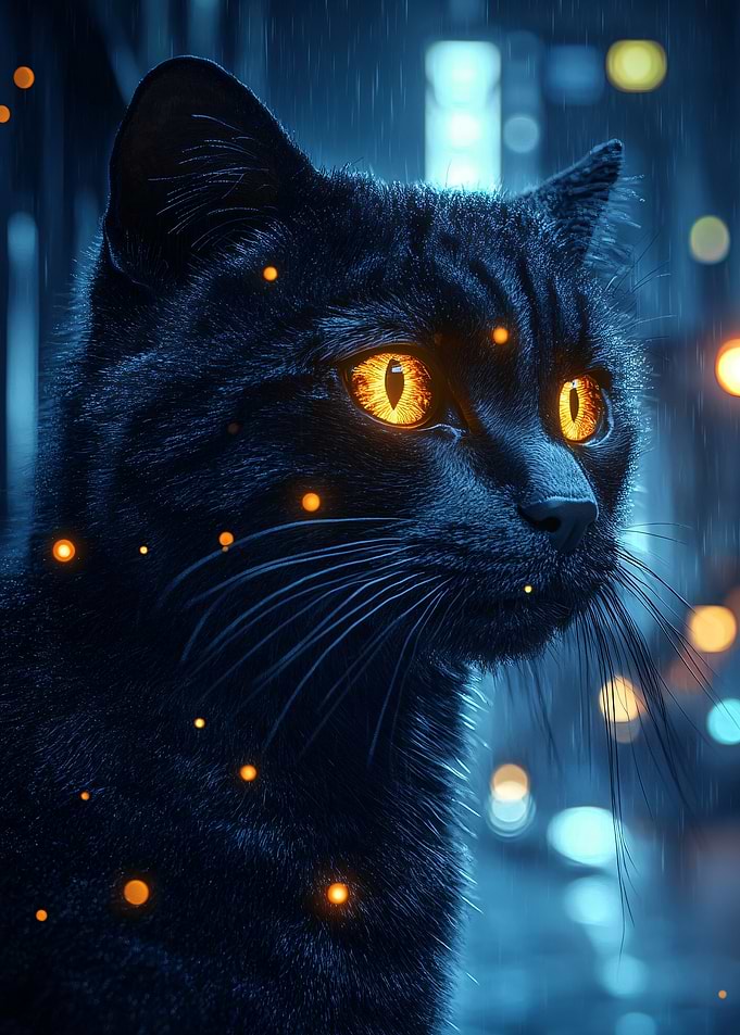 Black Cat with Glowing Eyes