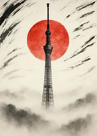 Tokyo Skytree with Rising Sun