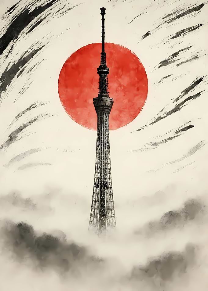 Tokyo Skytree with Rising Sun