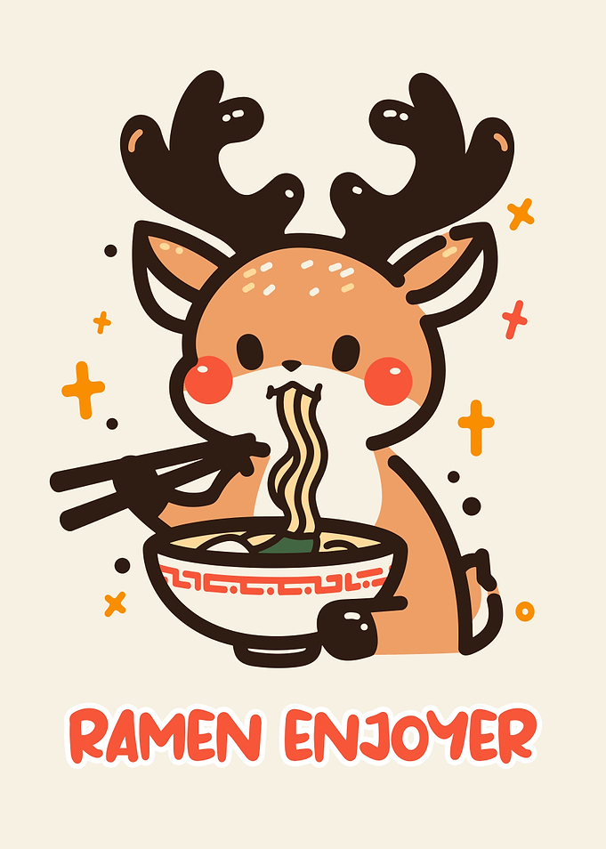 Cute Deer Eating Ramen Illustration
