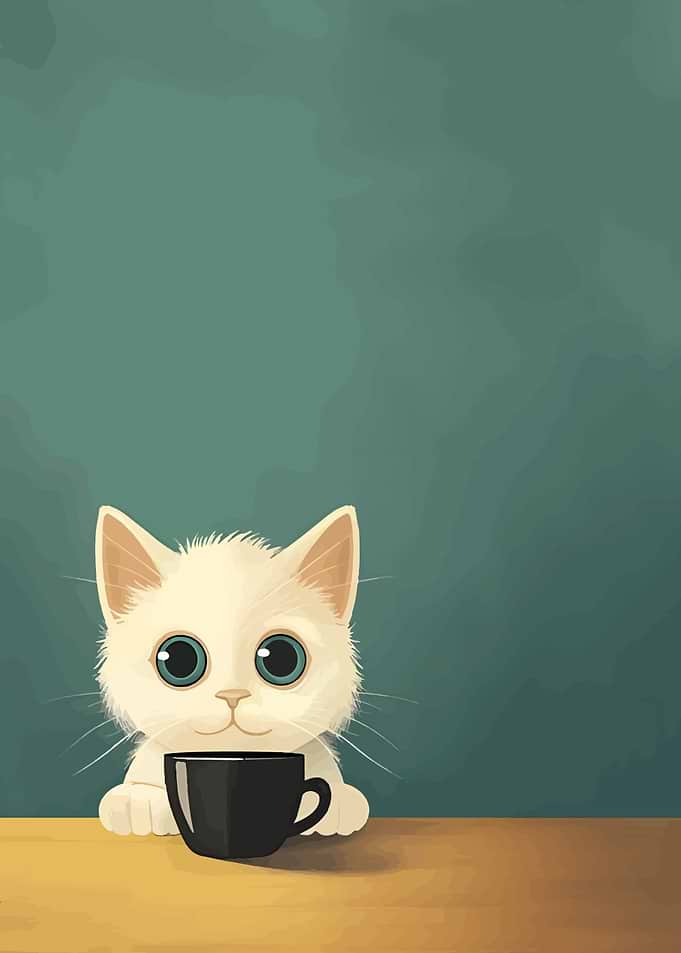 Cute Cat with Coffee Cup Illustration