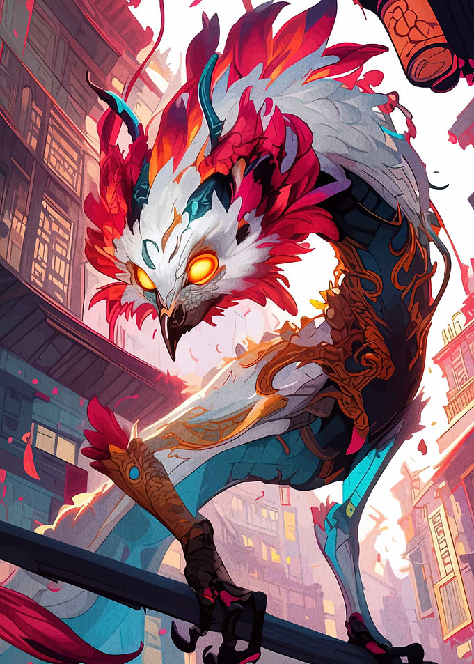 Asian Dragon Bird in Cityscape