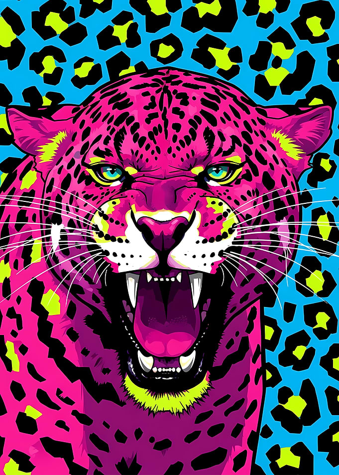 Roaring Pink Jaguar Pop Art