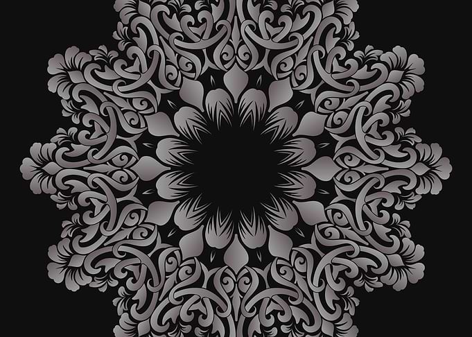 Silver Floral Mandala on Black