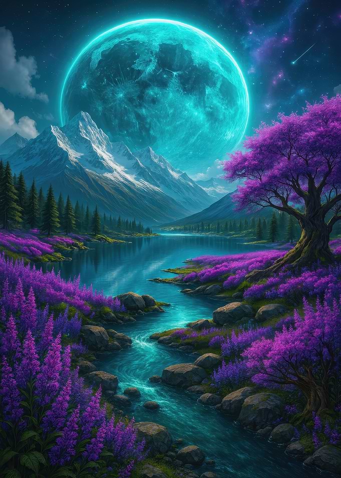 Fantasy Landscape with Moon and River