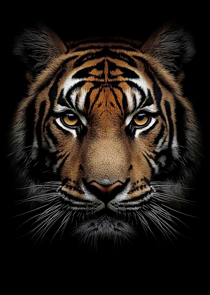 Tiger Portrait on Black Background