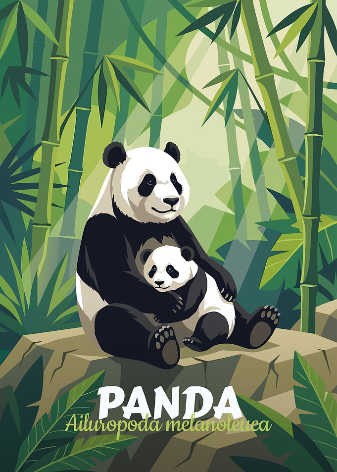 Panda and Cub in Bamboo Forest