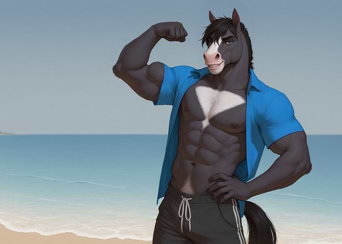 Muscular Anthro Horse on Beach