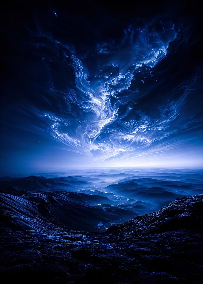 Blue Mountain Landscape with Dramatic Sky
