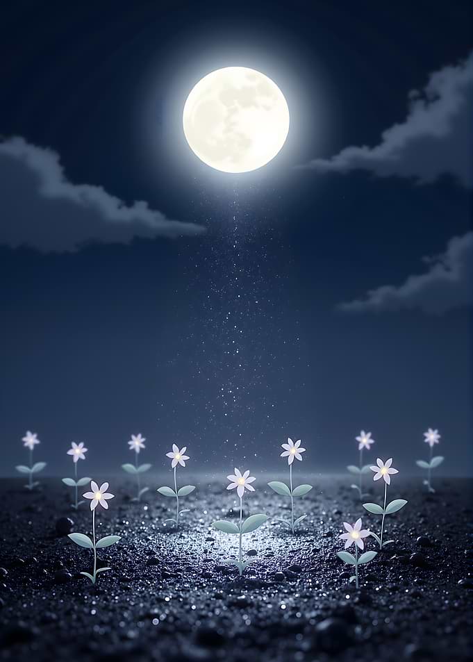 Moonlit Flowers in a Dark Field