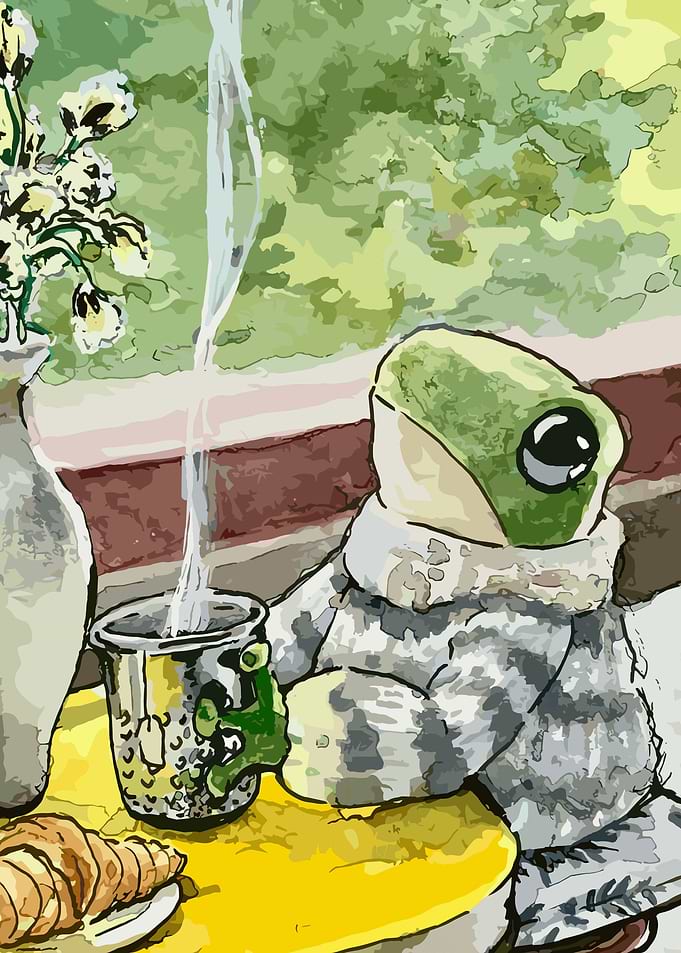 Frog having tea