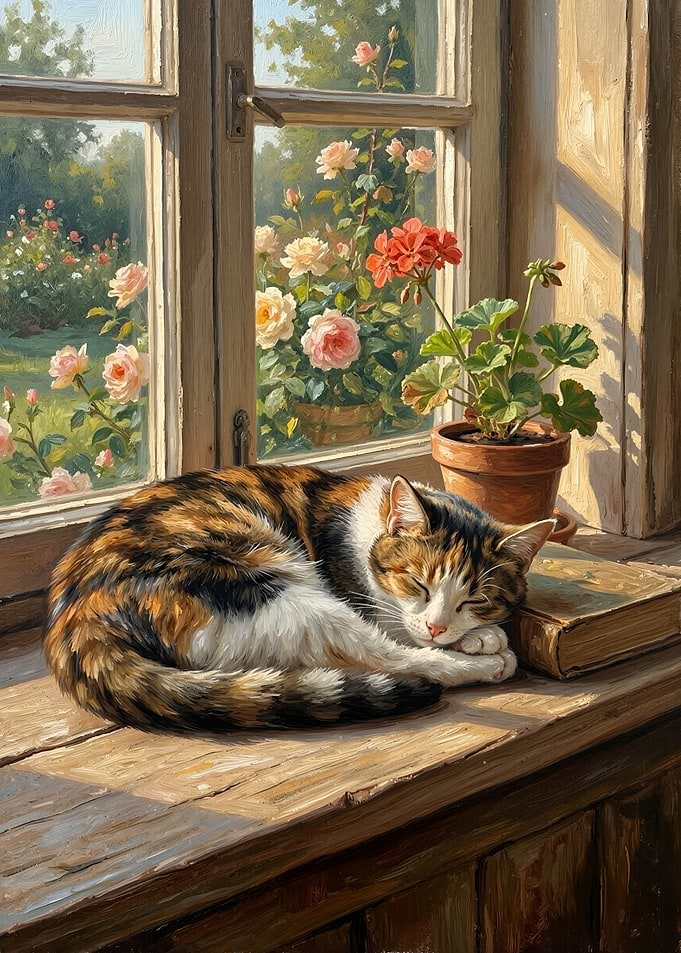 Sleeping Cat by the Window