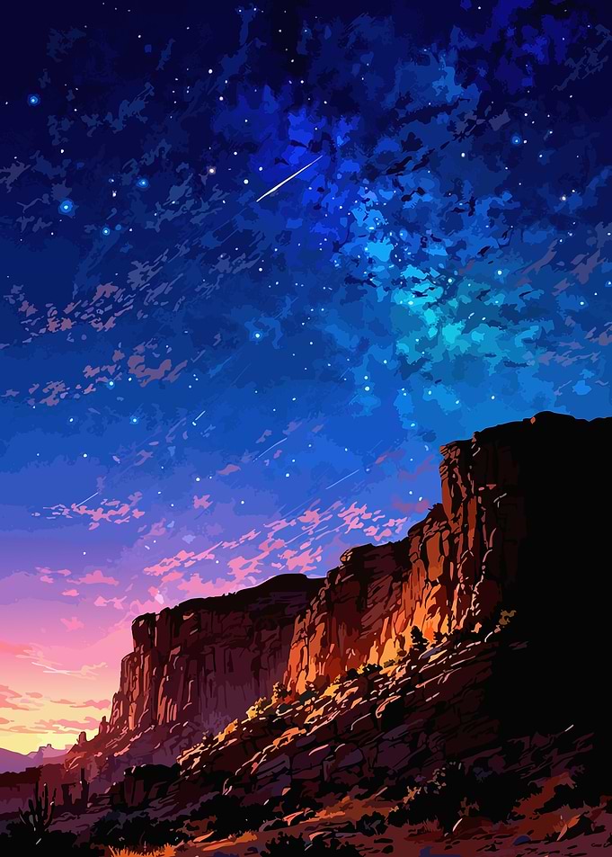 Desert Night Sky Landscape Painting