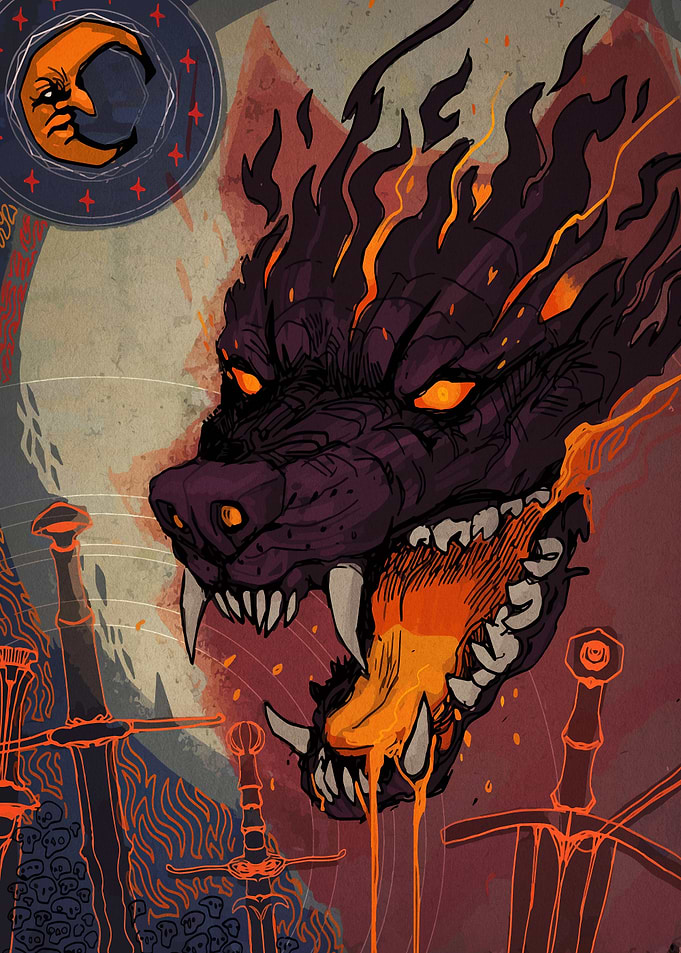 Fiery Wolf Head Illustration