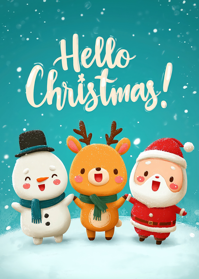 Hello Christmas Cute Cartoon Characters
