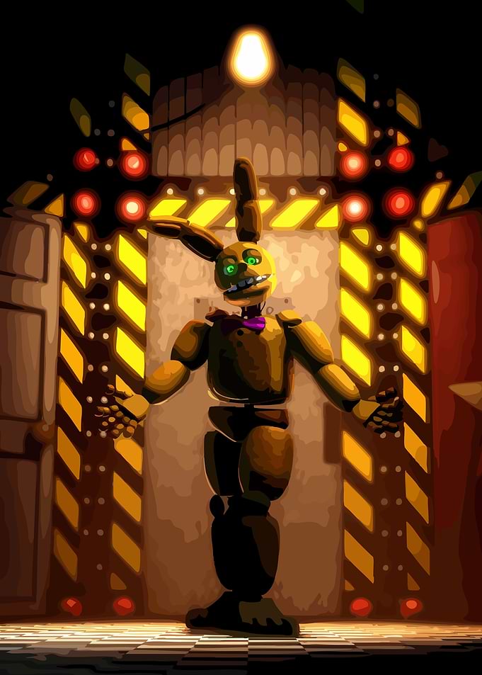 Springtrap in a dimly lit room