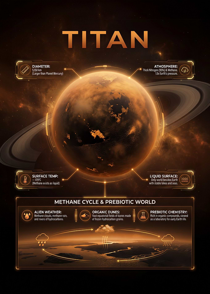 Titan: Methane Cycle and Prebiotic World