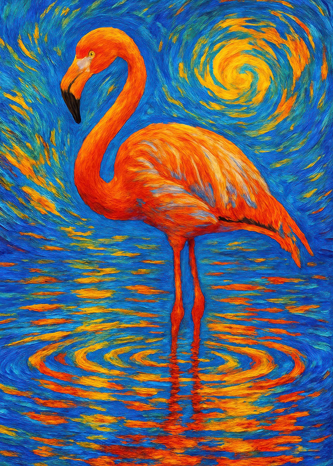 Flamingo in Swirly Lines