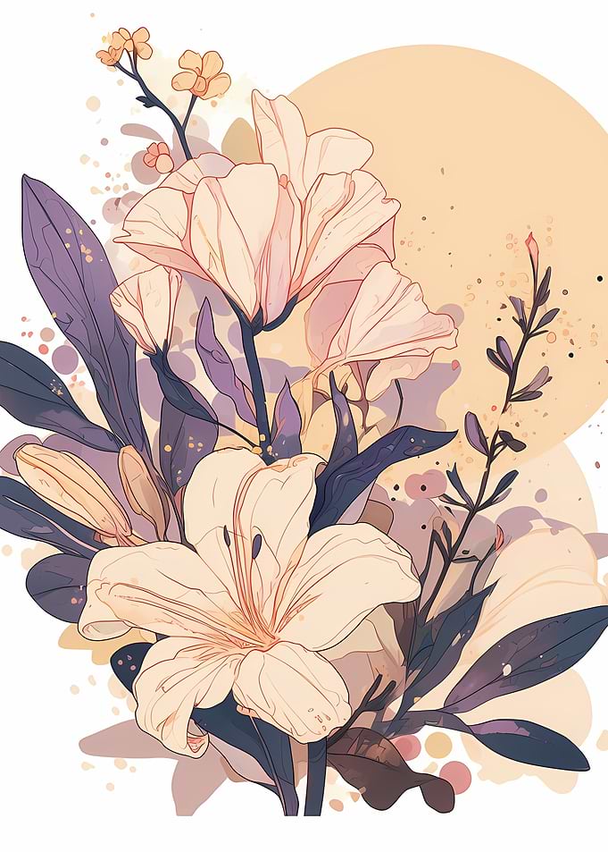 Floral Arrangement with Lilies and Leaves