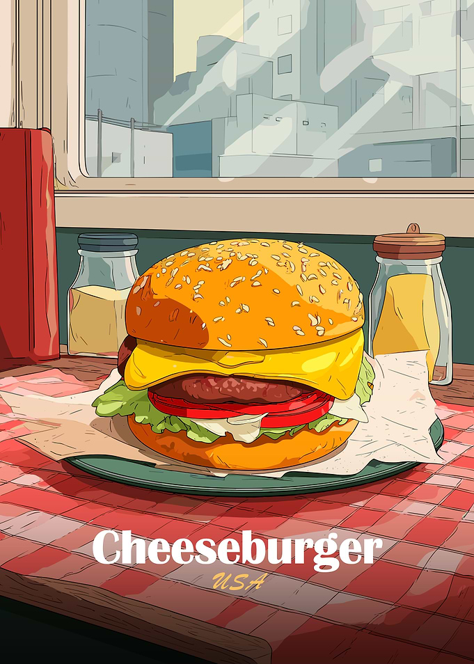 Cheeseburger Illustration with City View