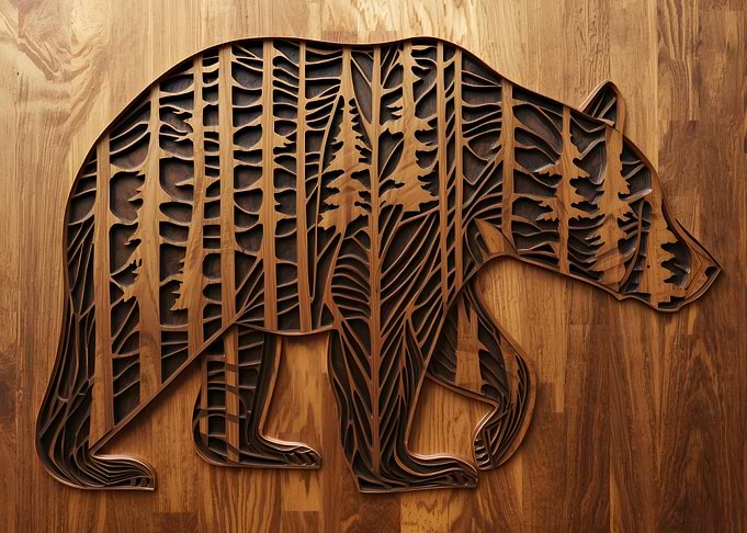Wooden Bear Forest Art