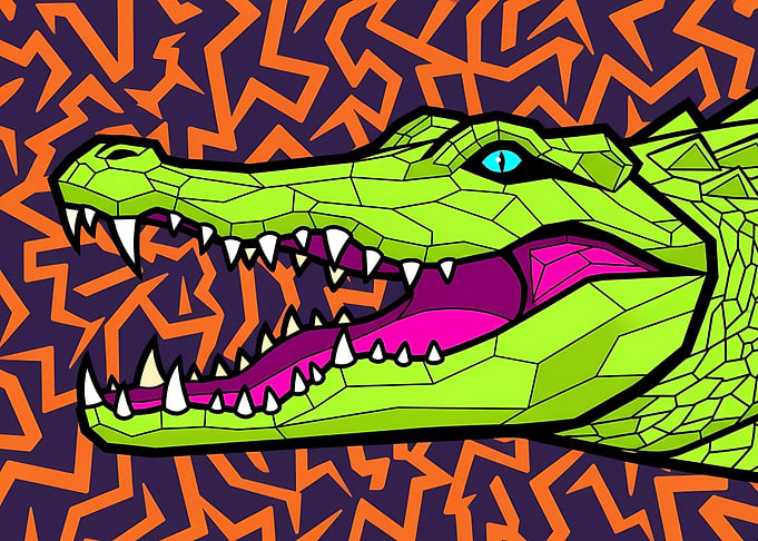 Geometric Alligator with Open Mouth
