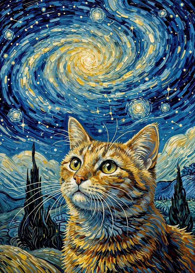 Cat in Starry Night Style