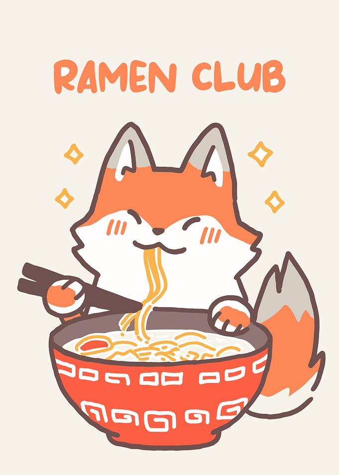 Ramen Club Fox Cartoon Illustration