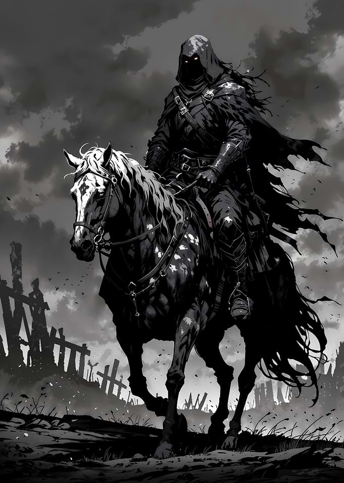 Dark Rider on Horseback