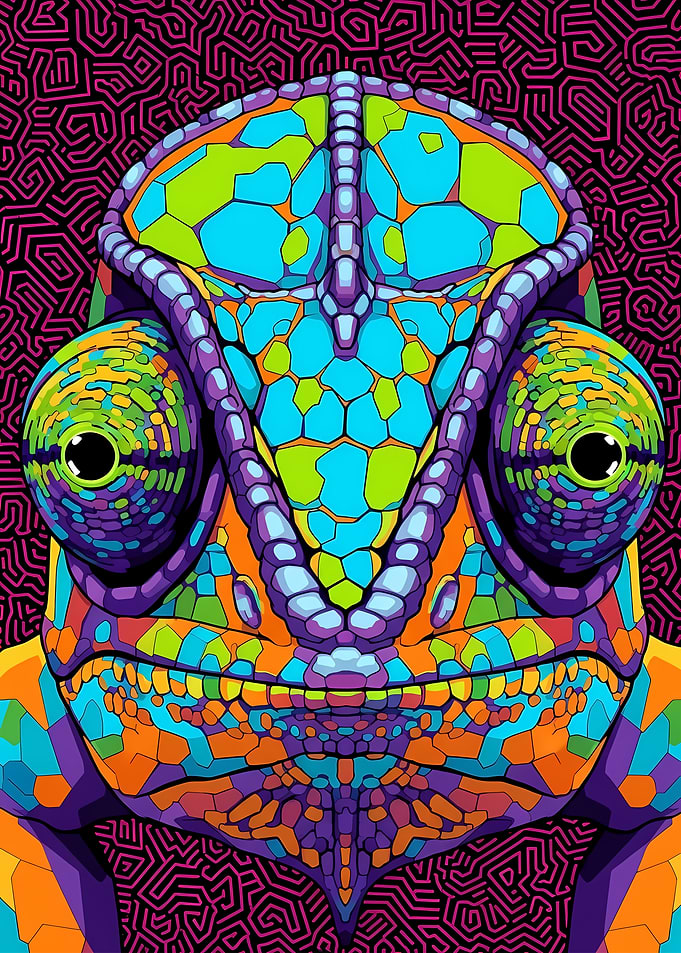 Colorful Chameleon Portrait with Geometric Background