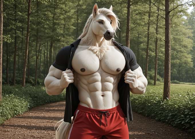 Muscular Horse-Man in Forest