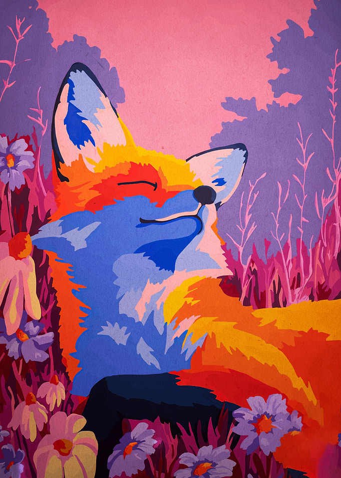Fox in a field of flowers