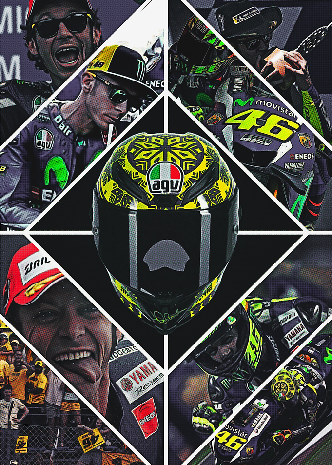 Valentino Rossi collage with helmet